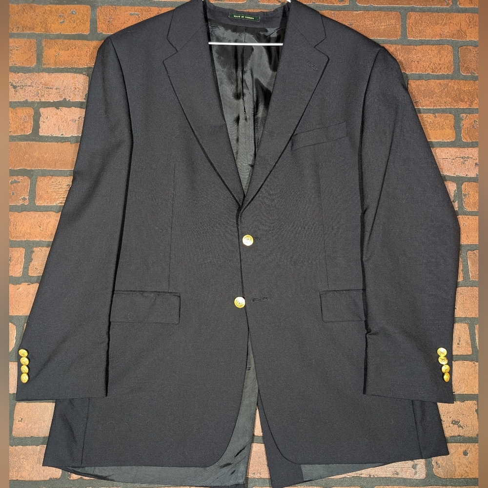 Lauren by Ralph Lauren Men's Gold Button Wool‎ Dark Navy Blazer 44L